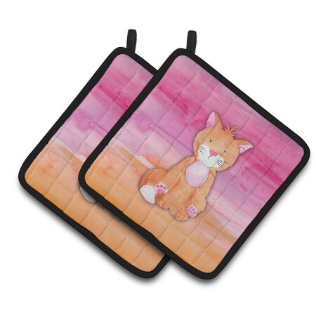 Carolines Treasures Orange Cat Watercolor Pair of Pot Holders BB7354PTHD
